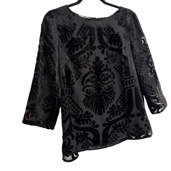 Talbots black velvet paisley burnout top with sheer arms Small - Picture 6 of 13